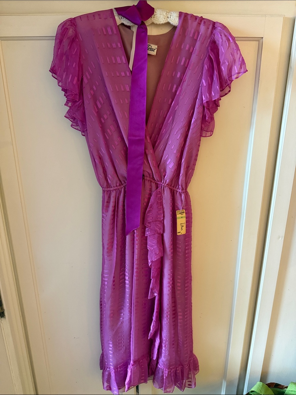 1980’s Vintage Pink Midi Dress with Ruffle Trim